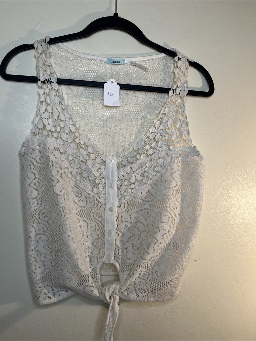 Kimchi Blue vest Top Size XS Cream Embroidery Button w/Tie 100% Polyester